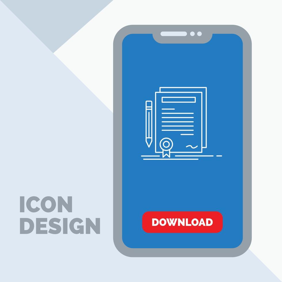 Business. certificate. contract. degree. document Line Icon in Mobile for Download Page vector