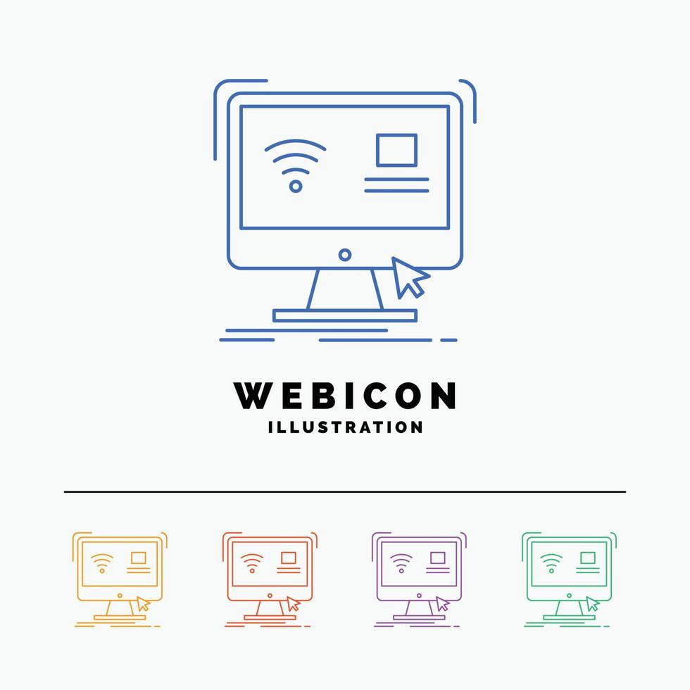 Control. computer. monitor. remote. smart 5 Color Line Web Icon Template isolated on white. Vector illustration