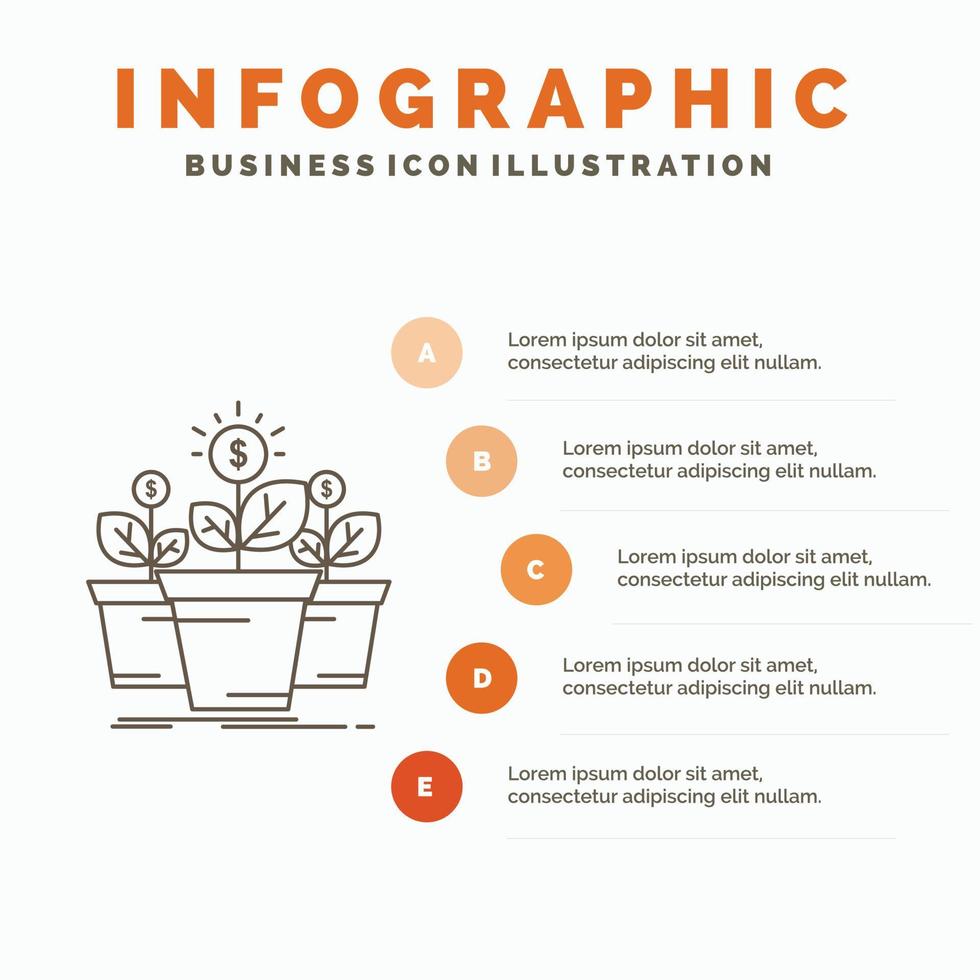 growth. money. plant. pot. tree Infographics Template for Website and Presentation. Line Gray icon with Orange infographic style vector illustration