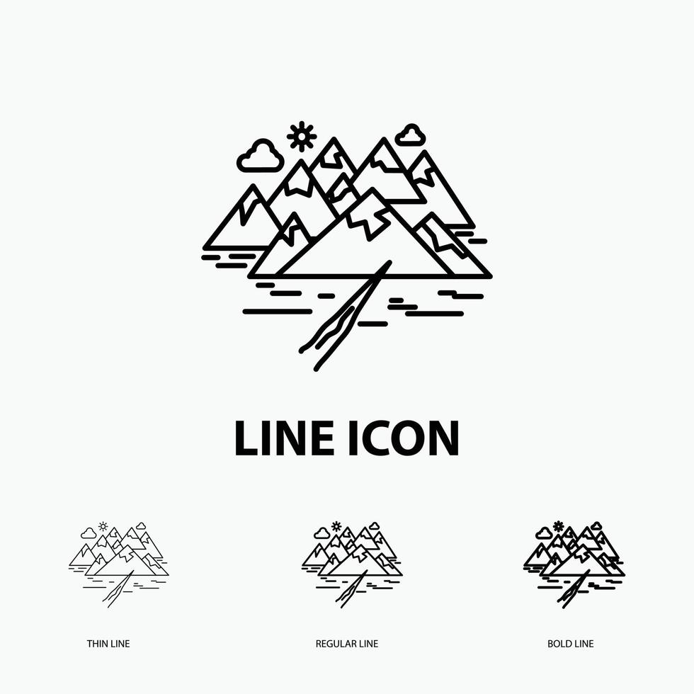 Mountain. hill. landscape. rocks. crack Icon in Thin. Regular and Bold Line Style. Vector illustration