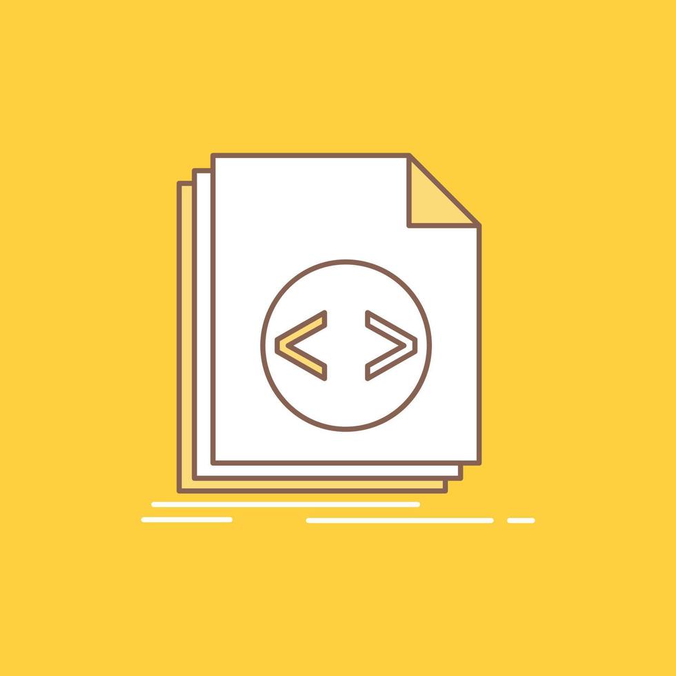 Code. coding. file. programming. script Flat Line Filled Icon. Beautiful Logo button over yellow background for UI and UX. website or mobile application vector