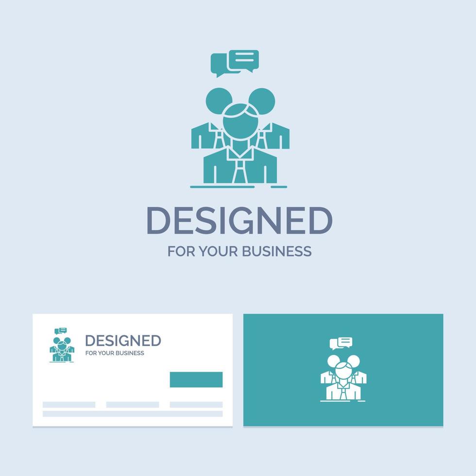 group. business. meeting. people. team Business Logo Glyph Icon Symbol for your business. Turquoise Business Cards with Brand logo template. vector