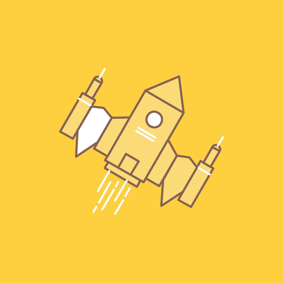 spacecraft. spaceship. ship. space. alien Flat Line Filled Icon. Beautiful Logo button over yellow background for UI and UX. website or mobile application vector