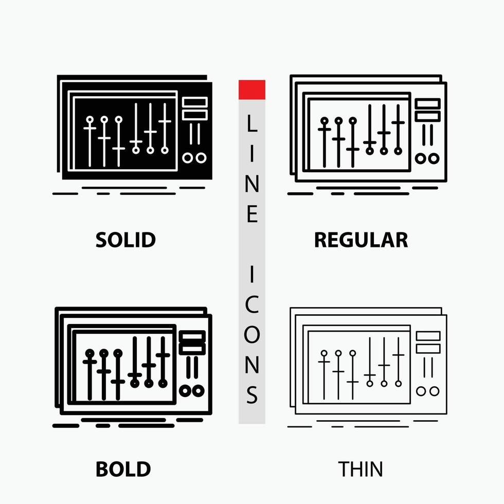 Console. dj. mixer. music. studio Icon in Thin. Regular. Bold Line and Glyph Style. Vector illustration