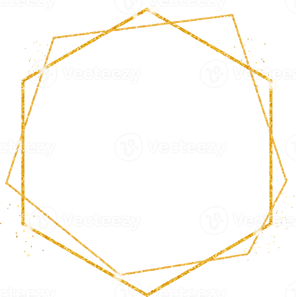 cadre hexagonal à paillettes dorées png