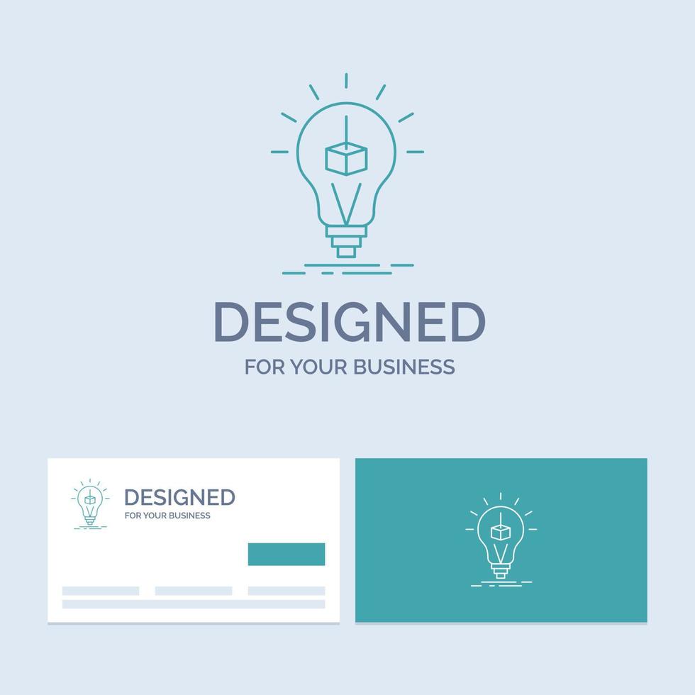 3d Cube. idea. bulb. printing. box Business Logo Line Icon Symbol for your business. Turquoise Business Cards with Brand logo template vector