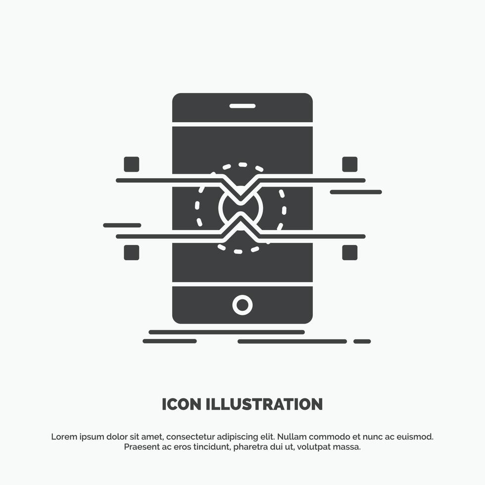 API. interfaz. móvil. teléfono. icono de teléfono inteligente. símbolo gris vectorial de glifo para ui y ux. sitio web o aplicación móvil vector