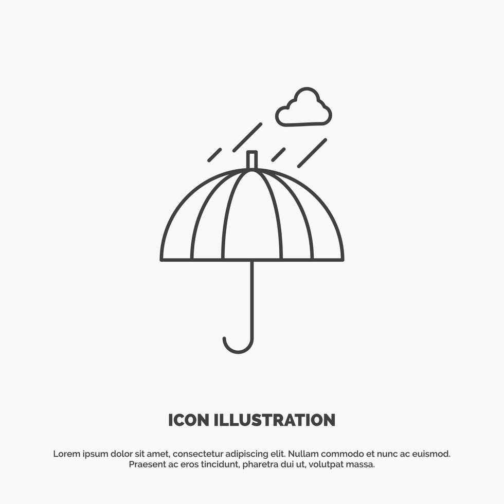 Umbrella. camping. rain. safety. weather Icon. Line vector gray symbol for UI and UX. website or mobile application
