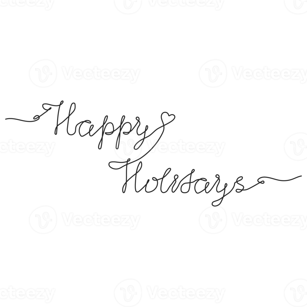 Continuous one line drawing of lettering Happy Holidays. Hand drawn text in linear style. Png on transparent background