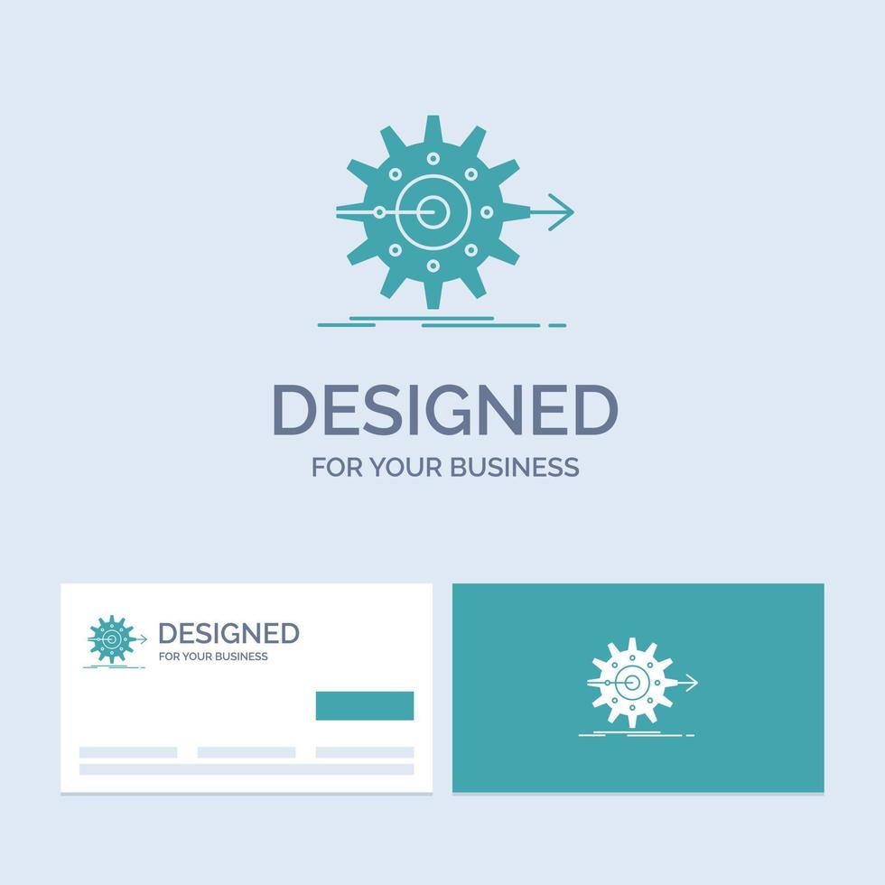 performance. progress. work. setting. gear Business Logo Glyph Icon Symbol for your business. Turquoise Business Cards with Brand logo template. vector
