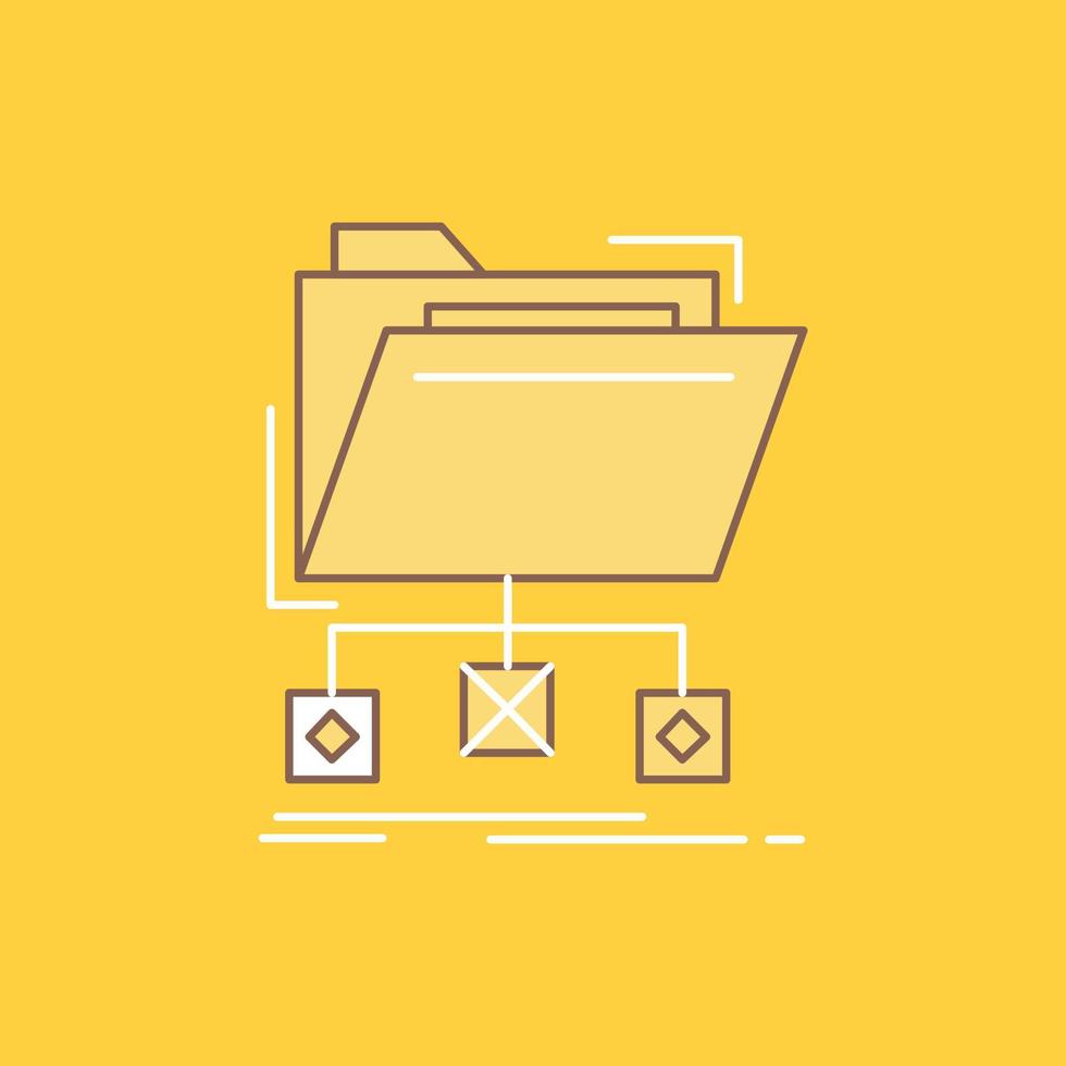 respaldo. datos. archivos carpeta. icono lleno de línea plana de red. hermoso botón de logotipo sobre fondo amarillo para ui y ux. sitio web o aplicación móvil vector