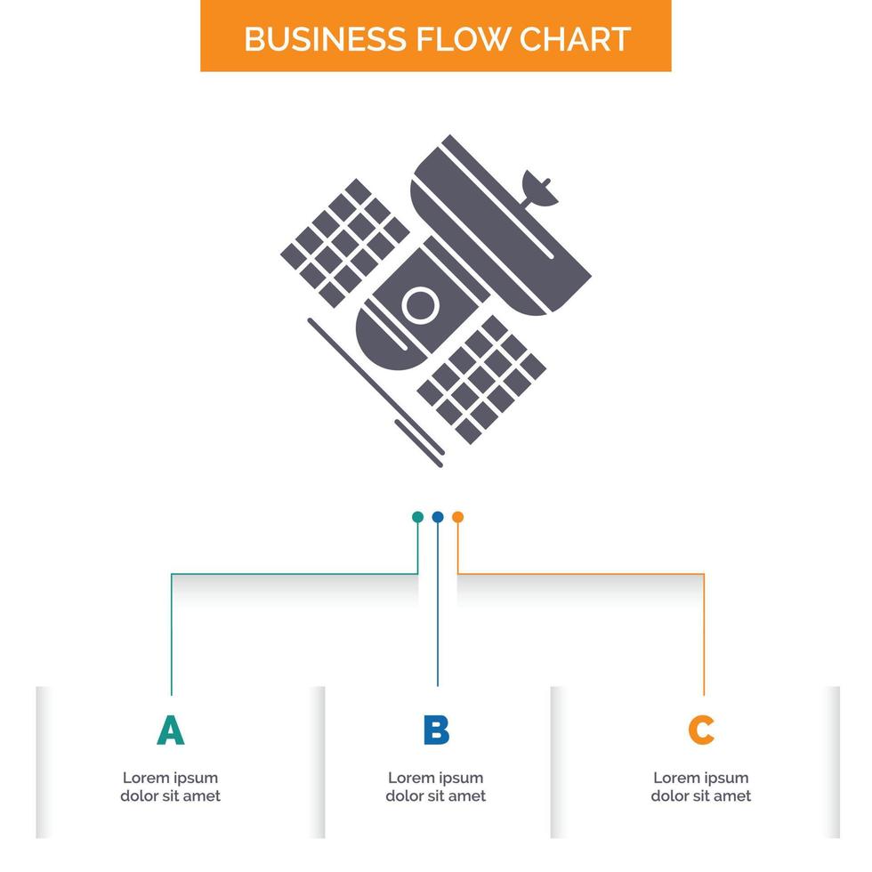Broadcast. broadcasting. communication. satellite. telecommunication Business Flow Chart Design with 3 Steps. Glyph Icon For Presentation Background Template Place for text. vector