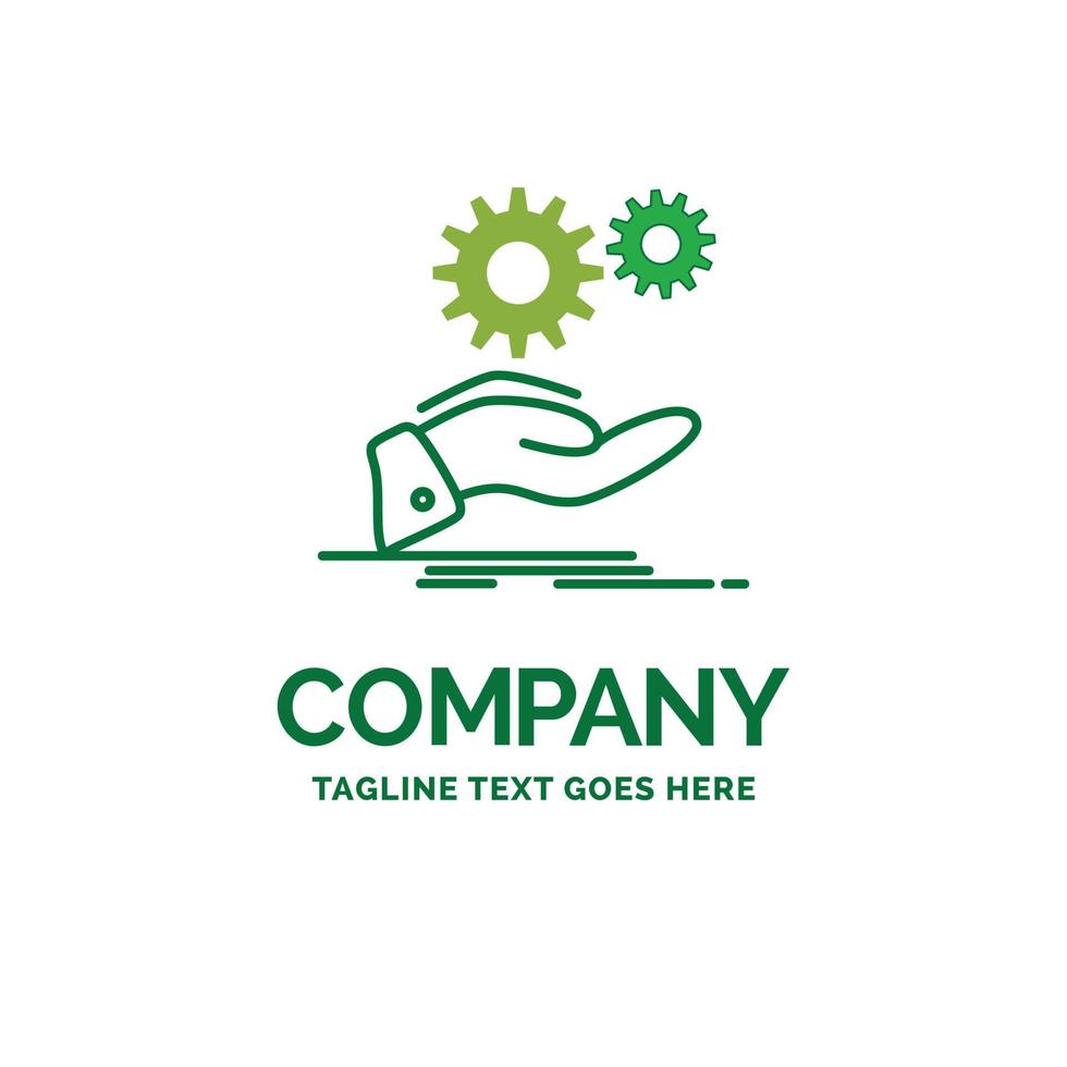solution. hand. idea. gear. services Flat Business Logo template. Creative Green Brand Name Design. vector