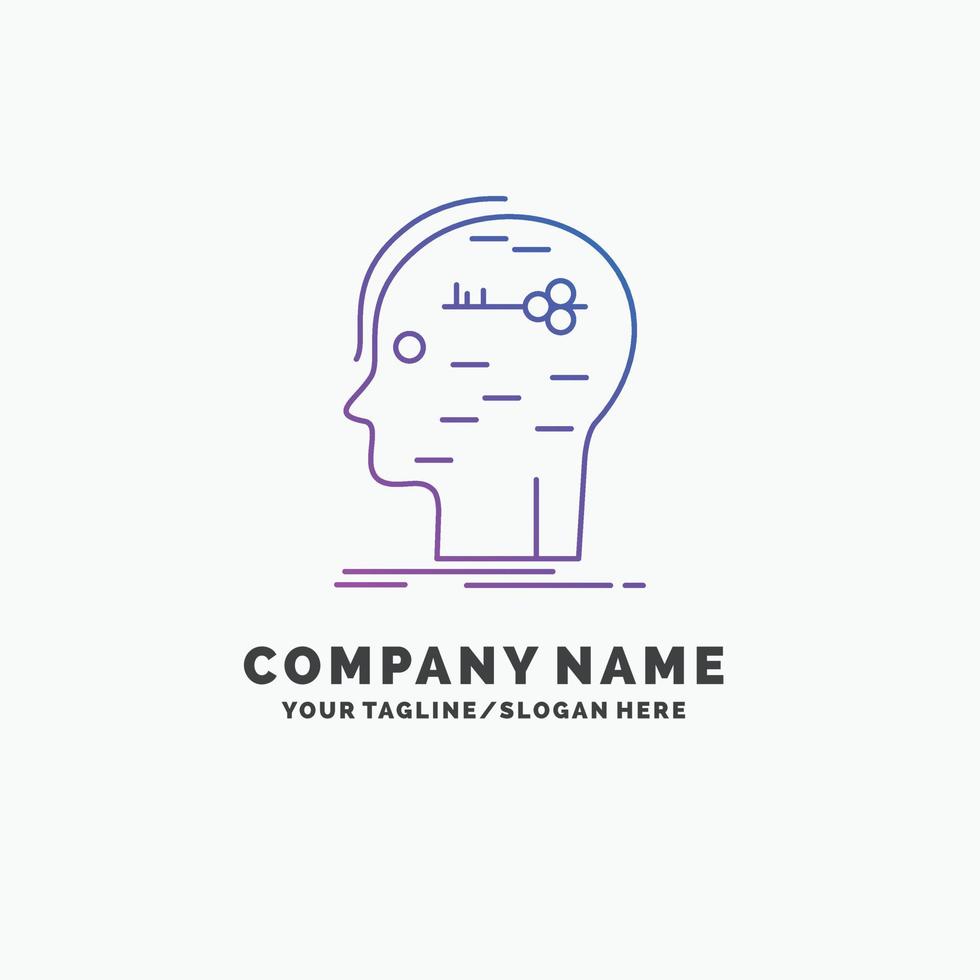 brain. hack. hacking. key. mind Purple Business Logo Template. Place for Tagline vector