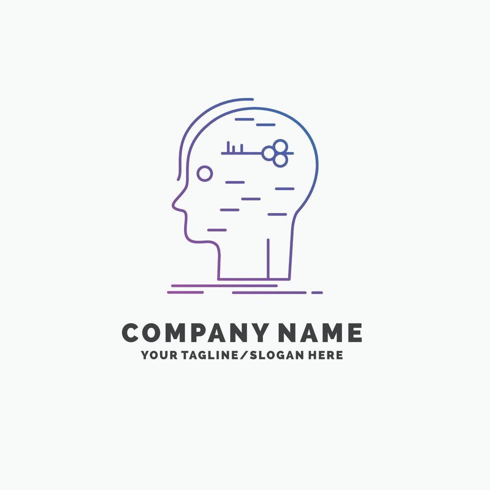 brain. hack. hacking. key. mind Purple Business Logo Template. Place for Tagline vector