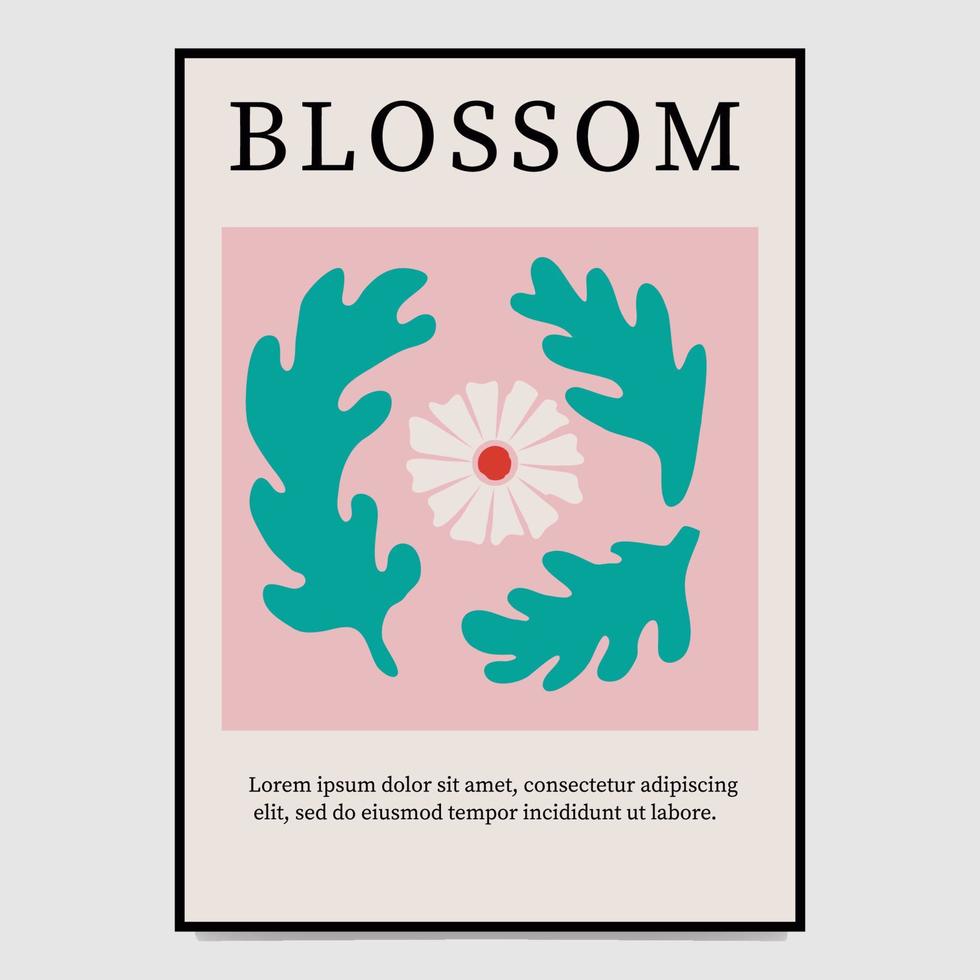 Interior poster inspired by the work of Matisse. Art of chamomile and leaves. vector