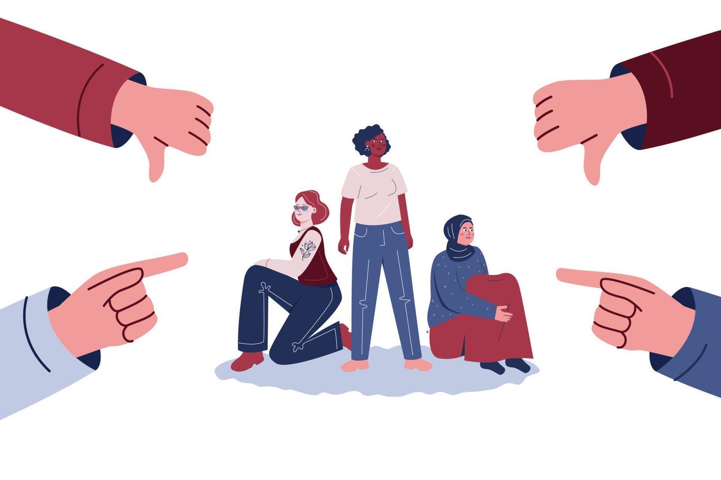 Women who are subjected to bullying, discrimination, shaping, haight, harassment. vector