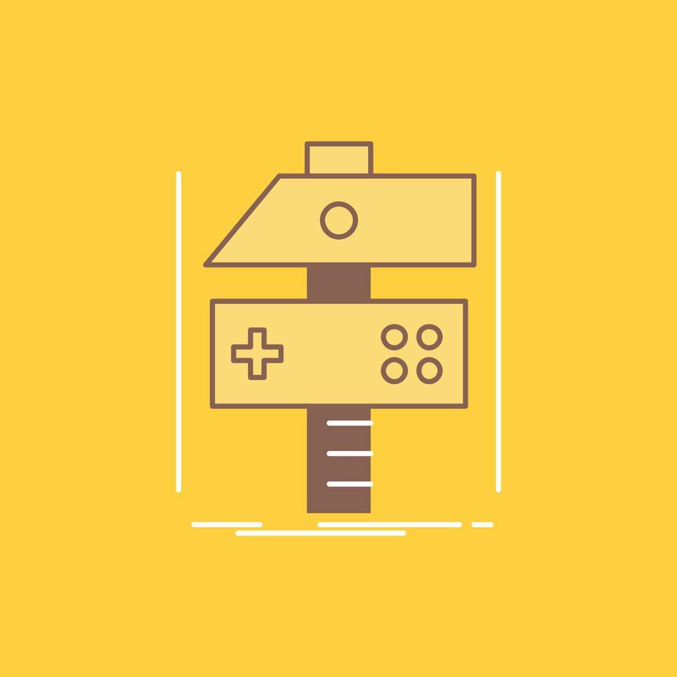 Build. craft. develop. developer. game Flat Line Filled Icon. Beautiful Logo button over yellow background for UI and UX. website or mobile application vector