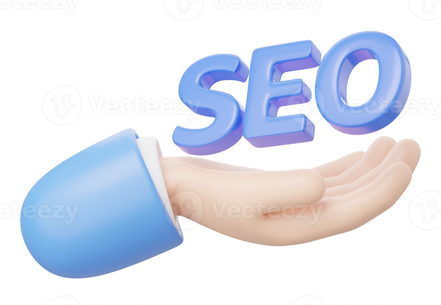 3D SEO floating in hand isolated on transparent. Business man holding Search Engine Optimization icon. Marketing online, E commerce concept. Cartoon icon minimal. 3d render with clipping path. png