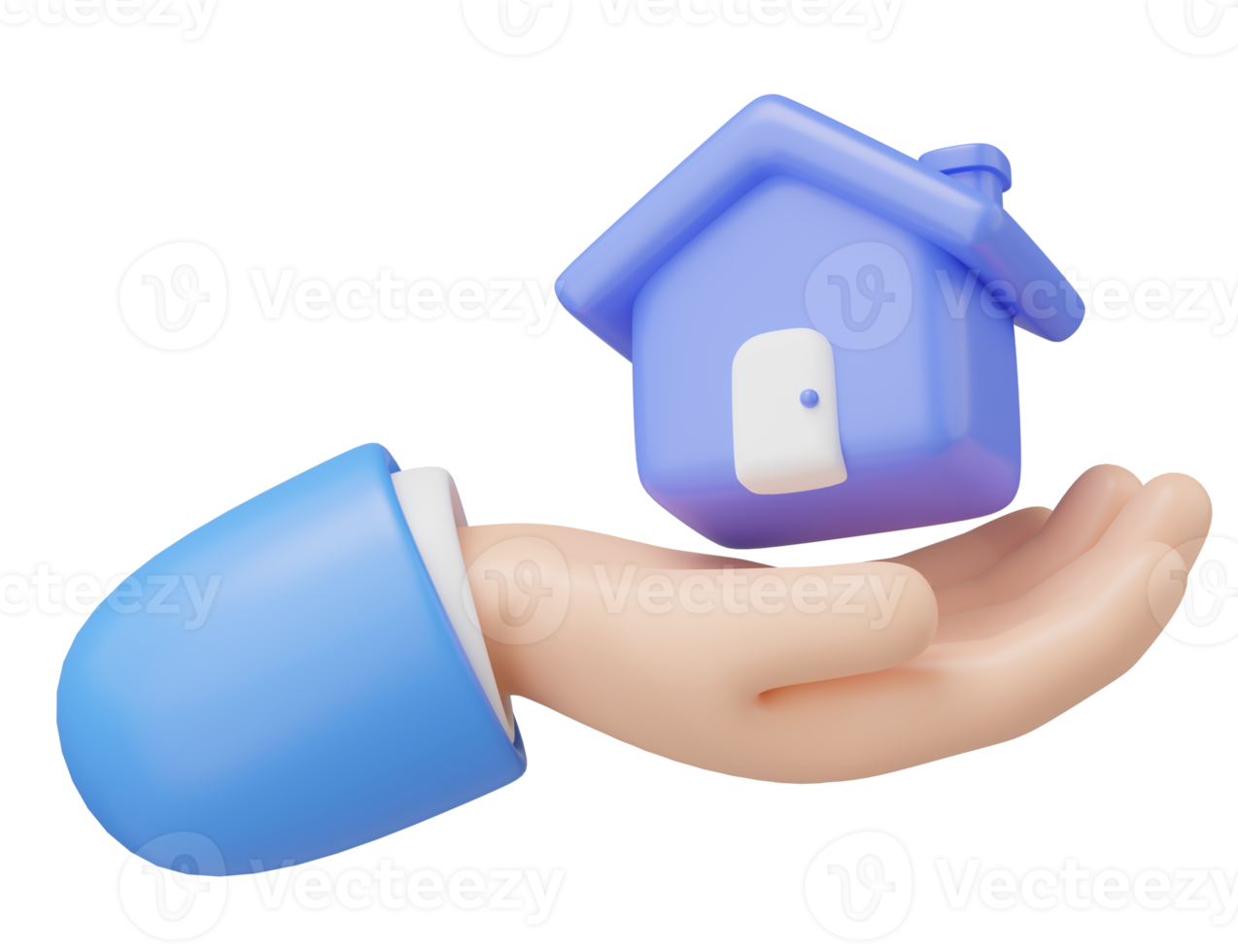 3d huis verzekering icoon. speelgoed- huis drijvend in hand- geïsoleerd Aan transparant. bedrijf investeren, echt landgoed, hypotheek, aanbod van aankoop huis, lening concept. mockup tekenfilm minimaal icoon. 3d renderen png