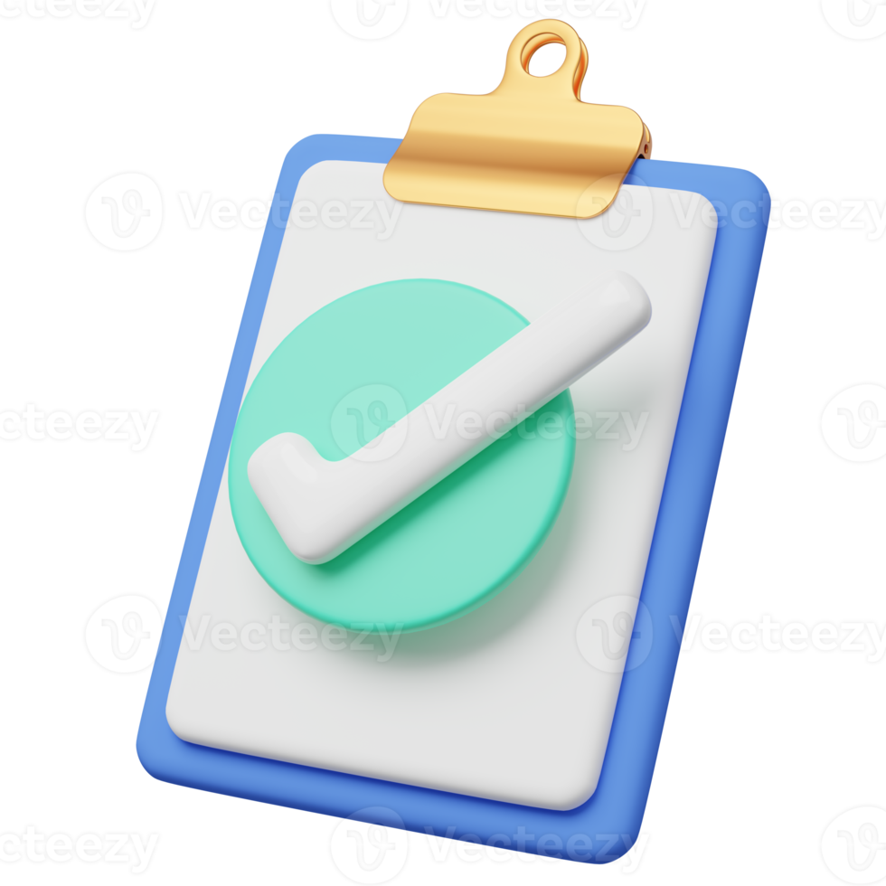 3d paper sheets with check marks on transparent. Confirmed or approved document icon. Beige clipboard with checklist symbol. Assignment done. Business cartoon icon. 3d render with clipping path. png