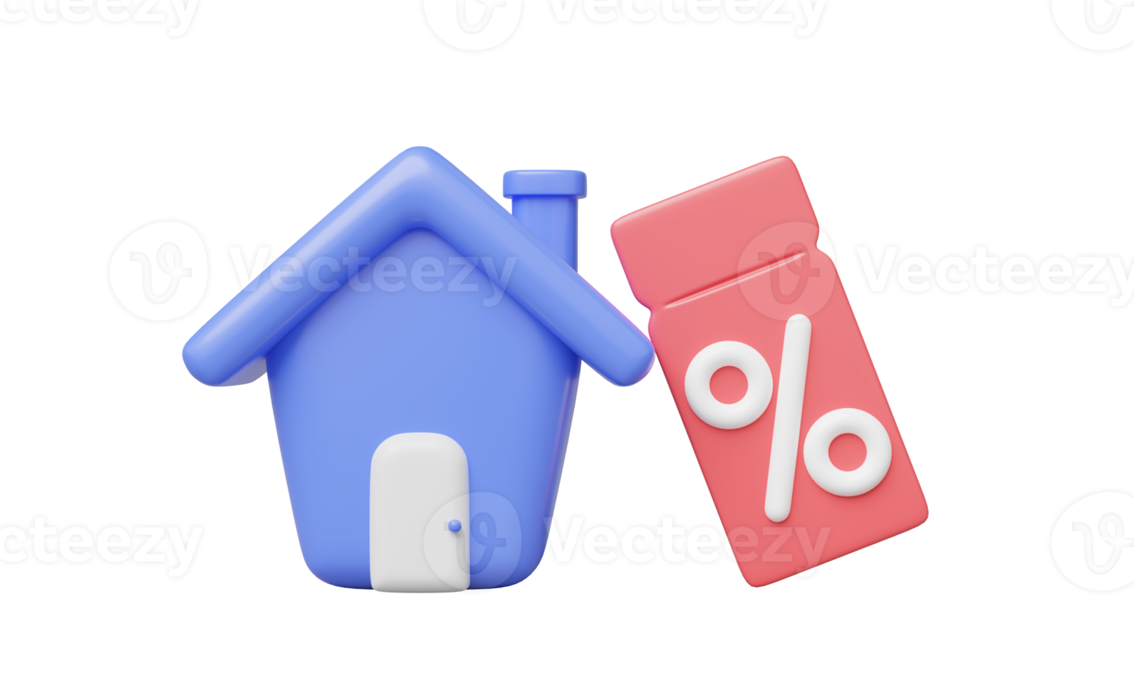 3d home sale icon. Cute blue house with percent discount ticket isolated on transparent. Business investment, real estate, mortgage, loan concept. Cartoon minimal style. 3d rendering illustration. png