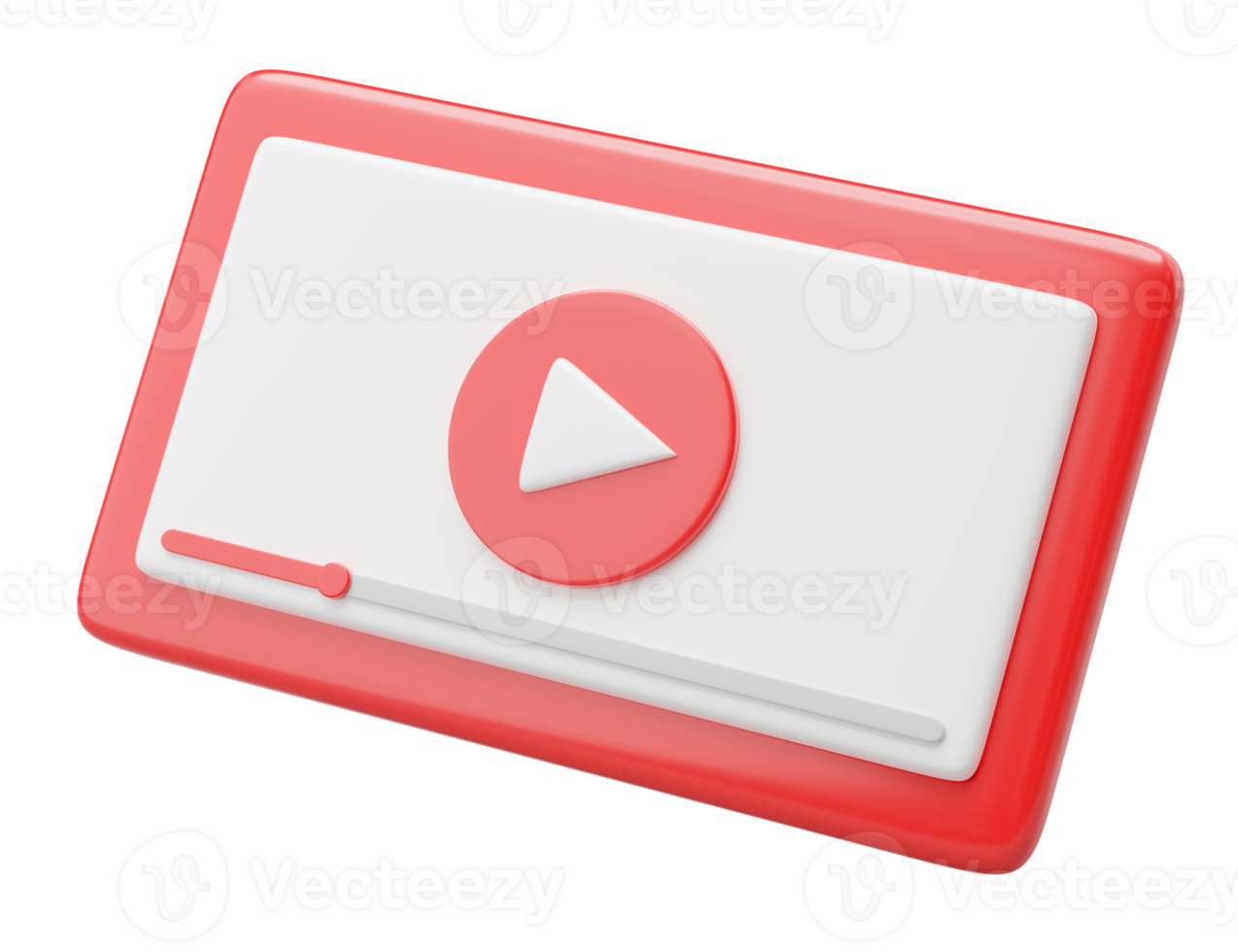 3D Social media icon. Red video media player interface floating on isolated on transparent. Live streaming in mobile phone. Mockup Cartoon minimal smooth style. Social media icon. 3d rendering. png