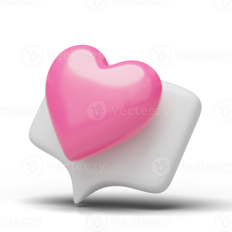 3d Red heart cartoon icon. Social media with love emoji symbol, Chat bubble. Messages box isolated on transparent. Valentines day, wedding invitation concept. Cartoon icon minimal smooth. 3D rendering png