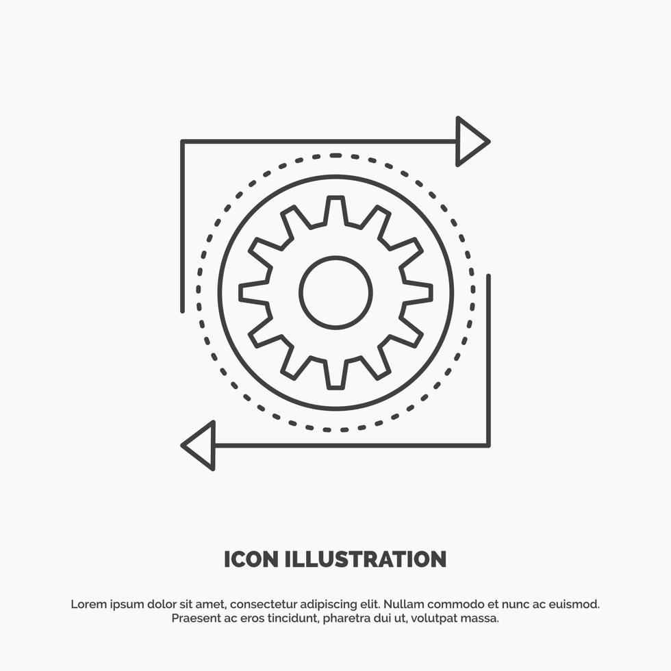 negocio. engranaje. administración. operación. icono de proceso. símbolo gris vectorial de línea para ui y ux. sitio web o aplicación móvil vector