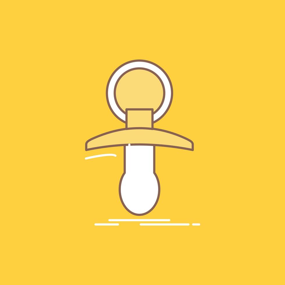 Baby. dummy. newbie. nipple. noob Flat Line Filled Icon. Beautiful Logo button over yellow background for UI and UX. website or mobile application vector