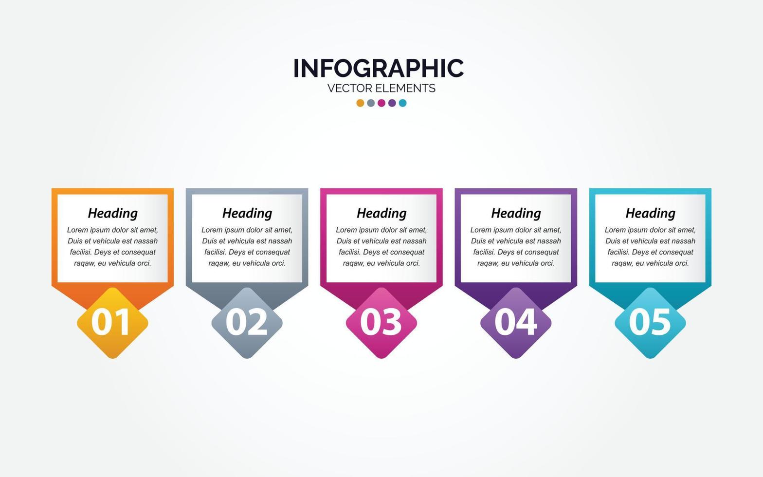 diseño de flecha infográfica horizontal vectorial con 5 opciones o pasos. infografía horizontal para el concepto de negocio. se puede utilizar para banner de presentaciones. diseño de flujo de trabajo vector