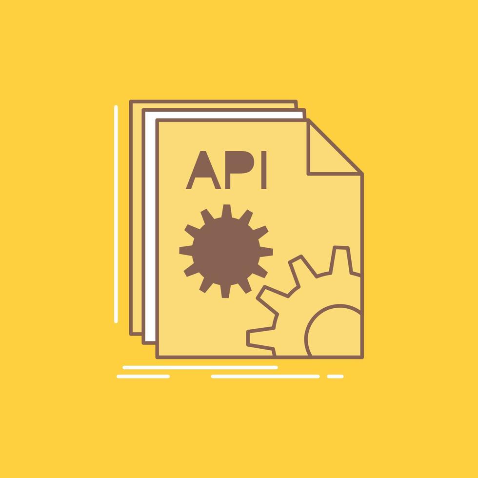 API. aplicación codificación. desarrollador. icono lleno de línea plana de software. hermoso botón de logotipo sobre fondo amarillo para ui y ux. sitio web o aplicación móvil vector