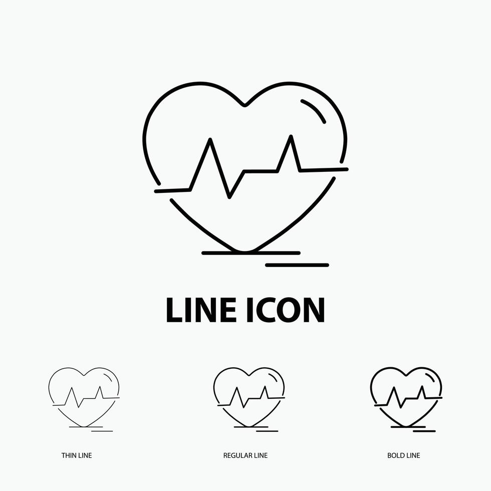 ecg. heart. heartbeat. pulse. beat Icon in Thin. Regular and Bold Line Style. Vector illustration