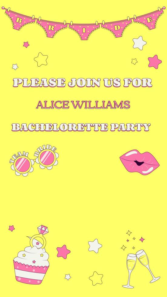 Bachelorette Party Invitation Template in Retro Groove Style Bridal Shower Invitation Vertical Background vector