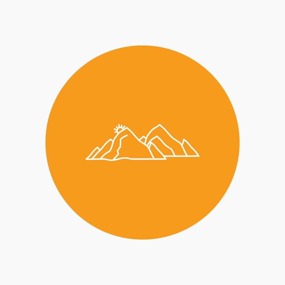 mountain. landscape. hill. nature. scene White Line Icon in Circle background. vector icon illustration