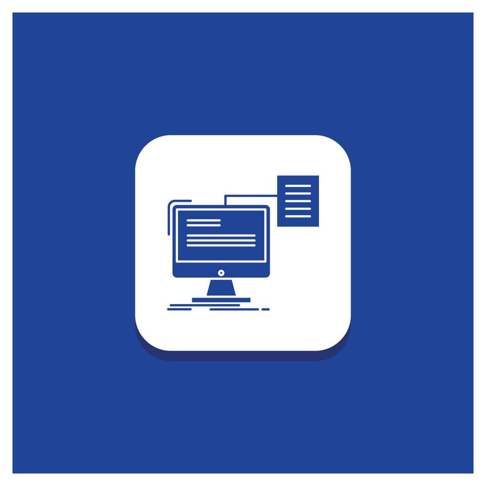 Blue Round Button for resume. storage. print. cv. document Glyph icon vector