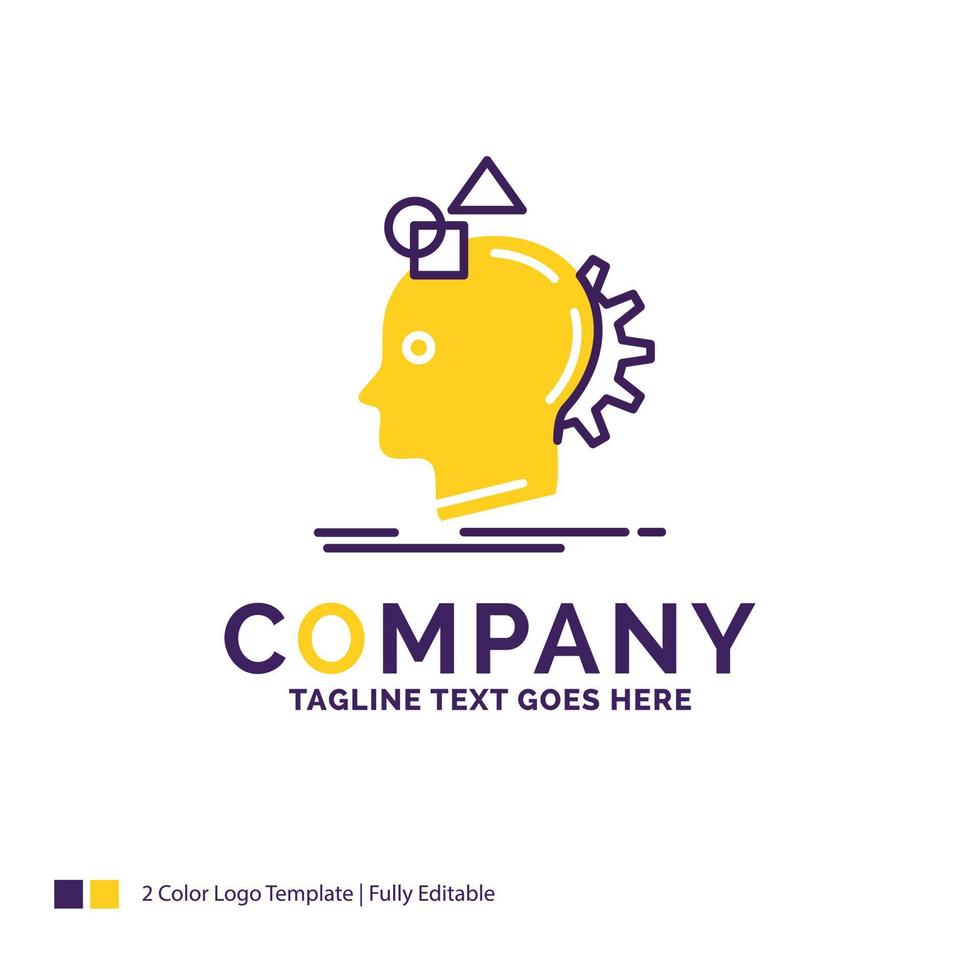 diseño del logotipo del nombre de la empresa para la imaginación. imaginativo. imaginar. ocurrencia. proceso. diseño de marca púrpura y amarillo con lugar para eslogan. plantilla de logotipo creativo para pequeñas y grandes empresas. vector