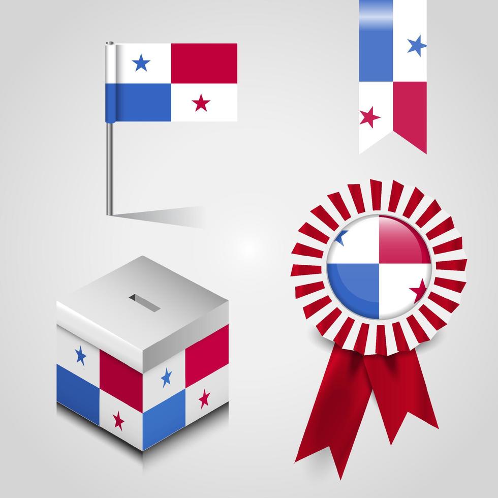 Panama Country Flag place on Vote Box. Ribbon Badge Banner and map Pin vector