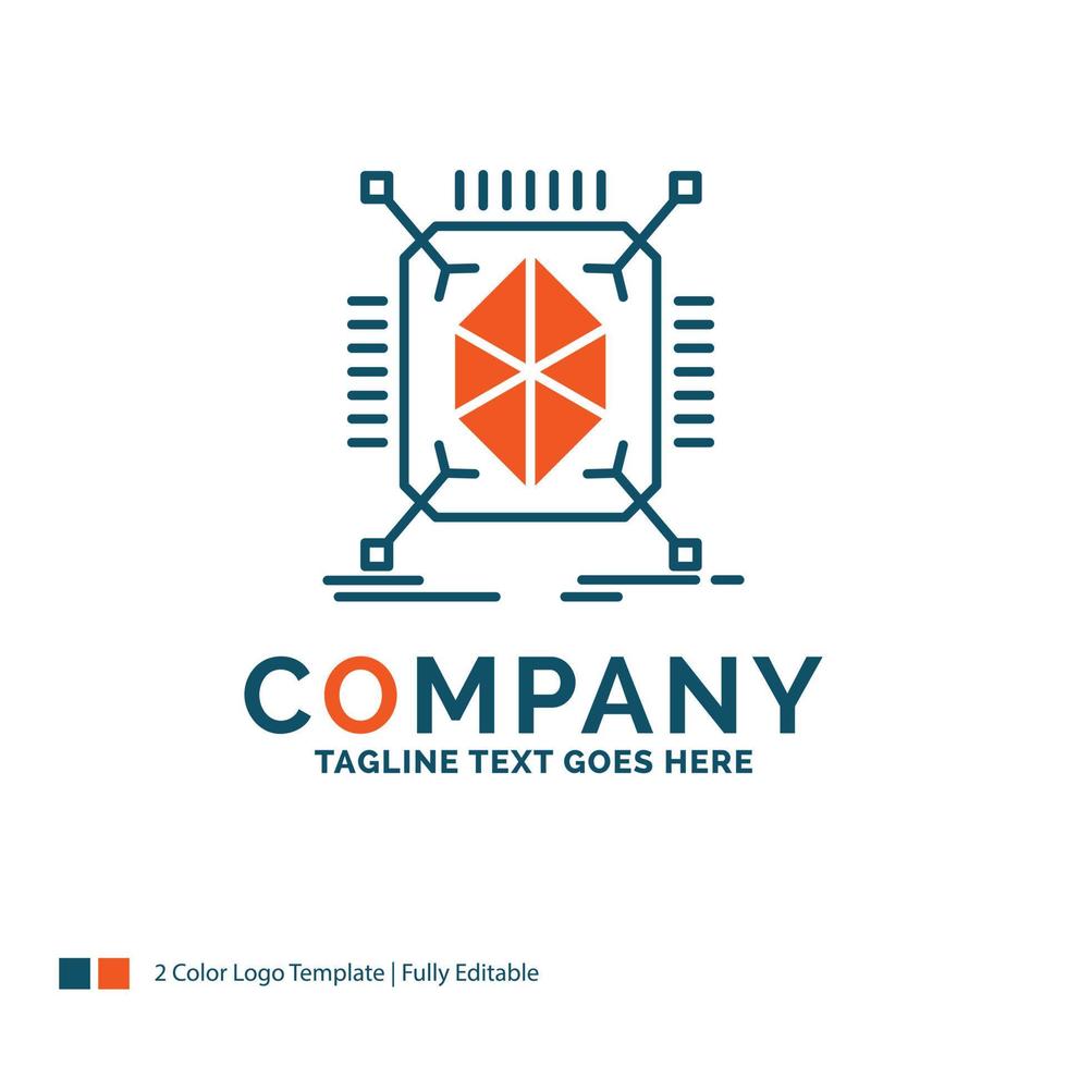 objeto. creación de prototipos rápido. estructura. diseño de logotipo 3d. diseño de marca azul y naranja. lugar para el eslogan. plantilla de logotipo de empresa. vector