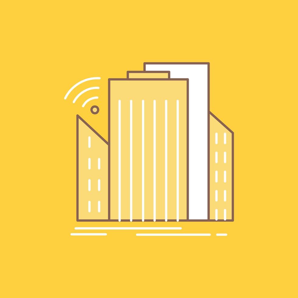 Buildings. city. sensor. smart. urban Flat Line Filled Icon. Beautiful Logo button over yellow background for UI and UX. website or mobile application vector
