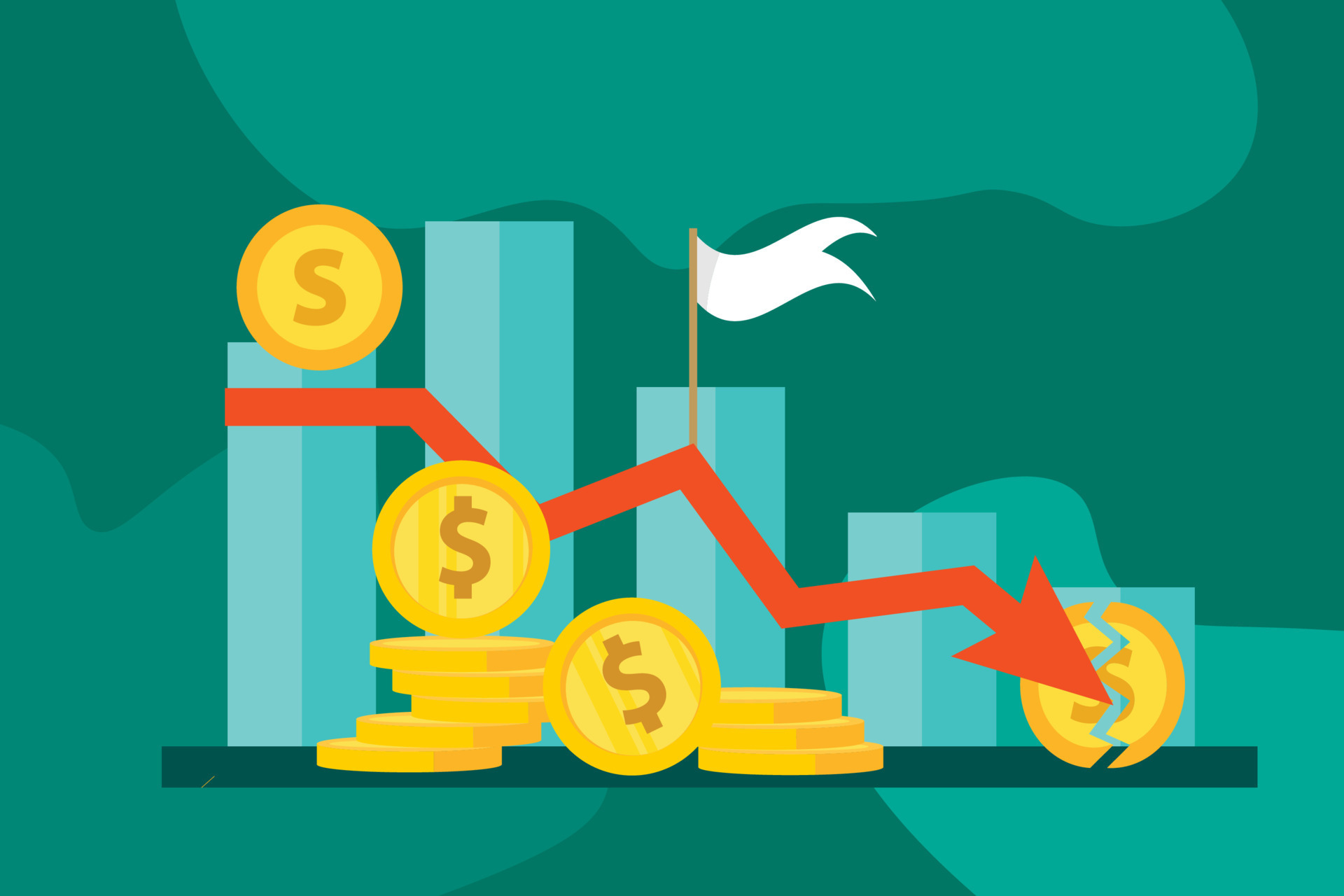 vector illustration of recession, inflation, currency depreciation