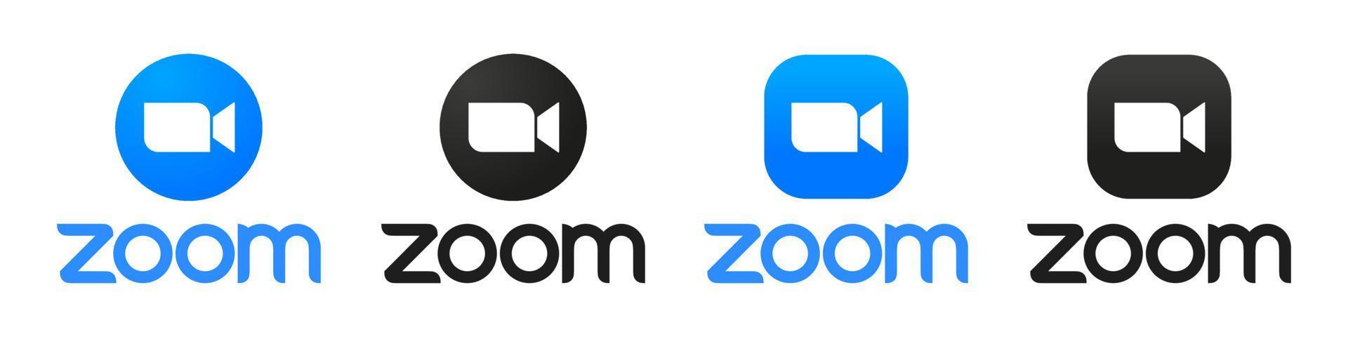 Zoom meeting logo set. Blue camera icon set logo. Live media streaming