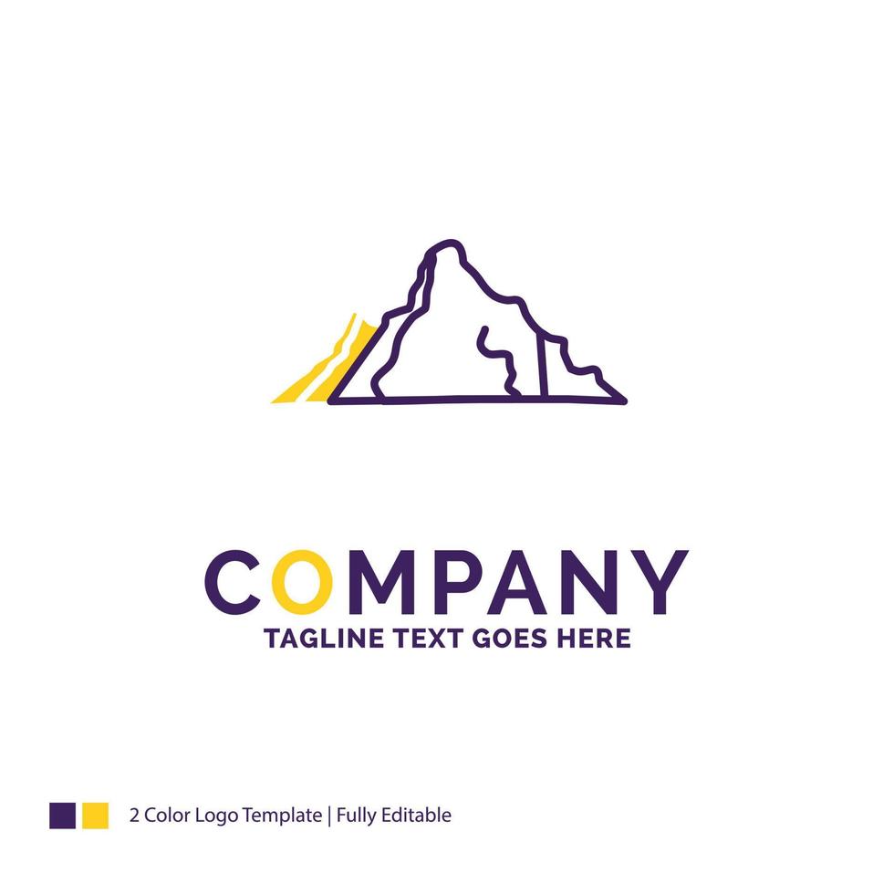 Company Name Logo Design For hill. landscape. nature. mountain. scene. Purple and yellow Brand Name Design with place for Tagline. Creative Logo template for Small and Large Business. vector