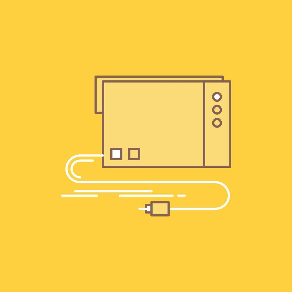 audio. card. external. interface. sound Flat Line Filled Icon. Beautiful Logo button over yellow background for UI and UX. website or mobile application vector