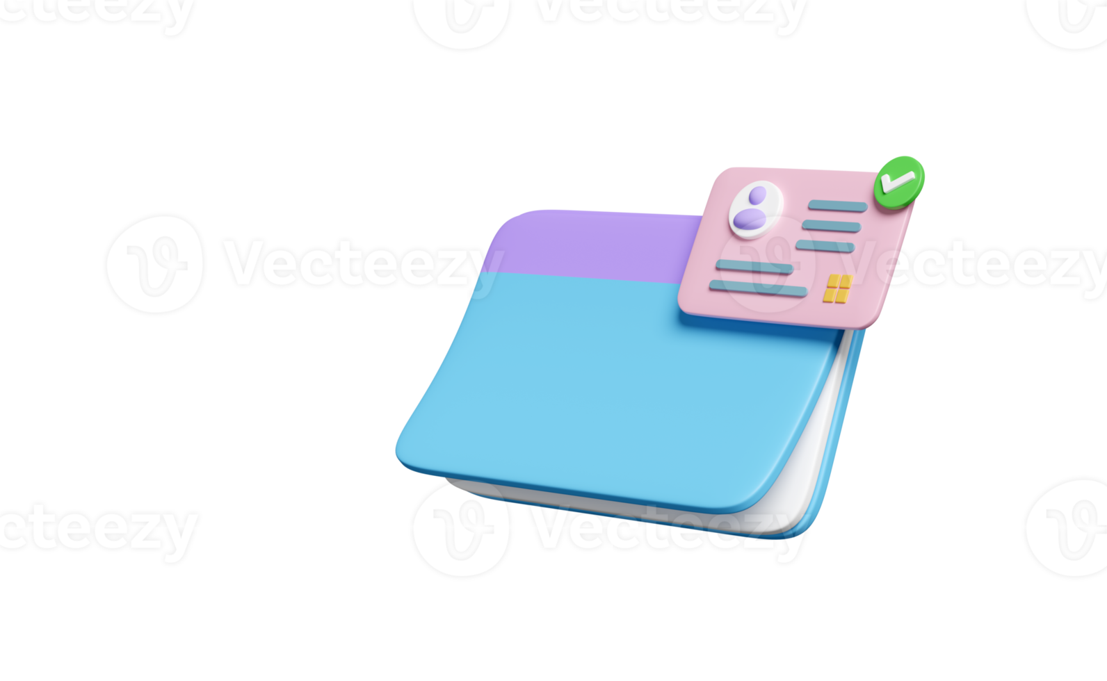 Open a bank account with proof of ID card, passbook isolated. 3d render illustration png
