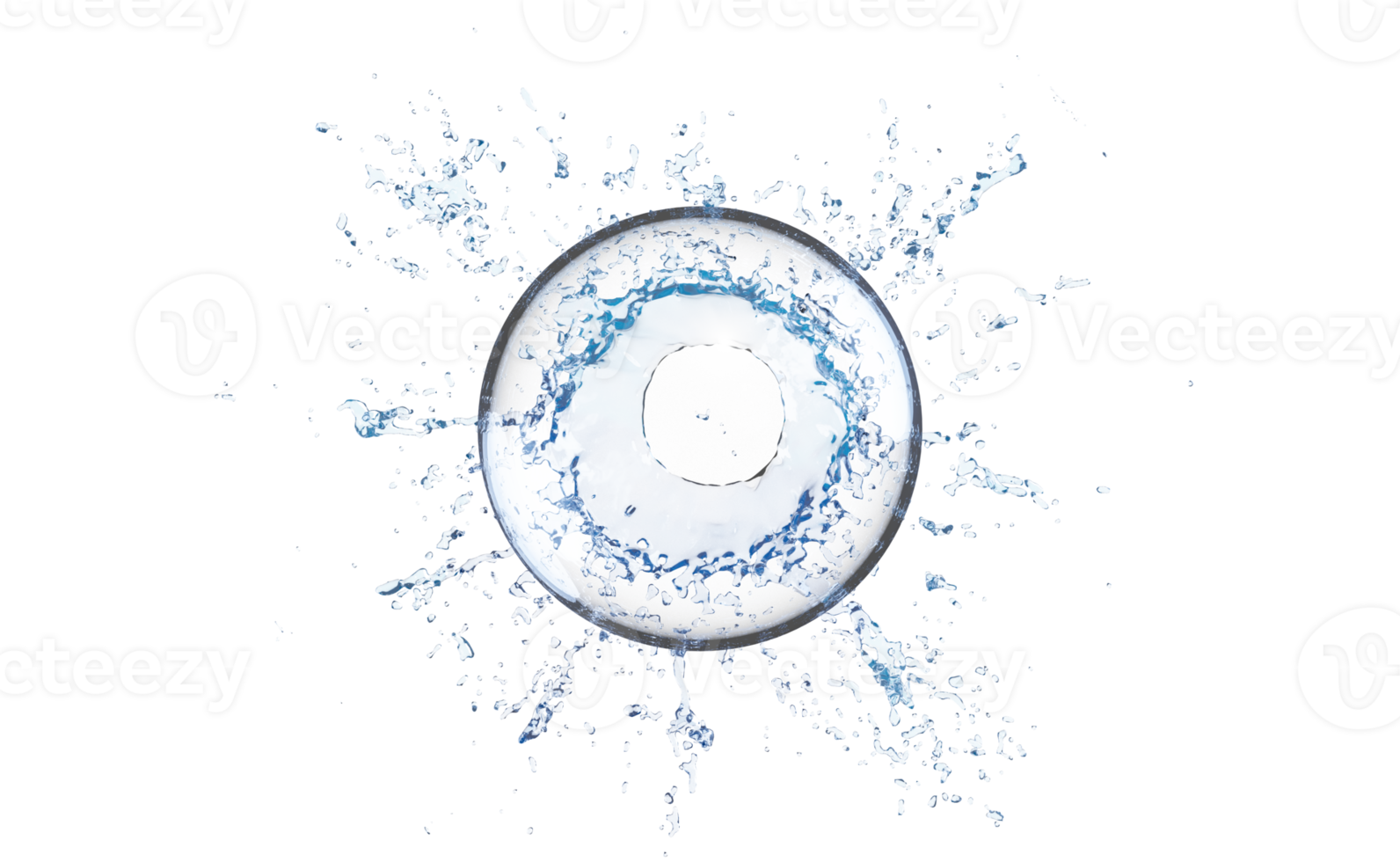 3d clear blue water scattered around, water splash transparent, isolated. 3d render illustration png