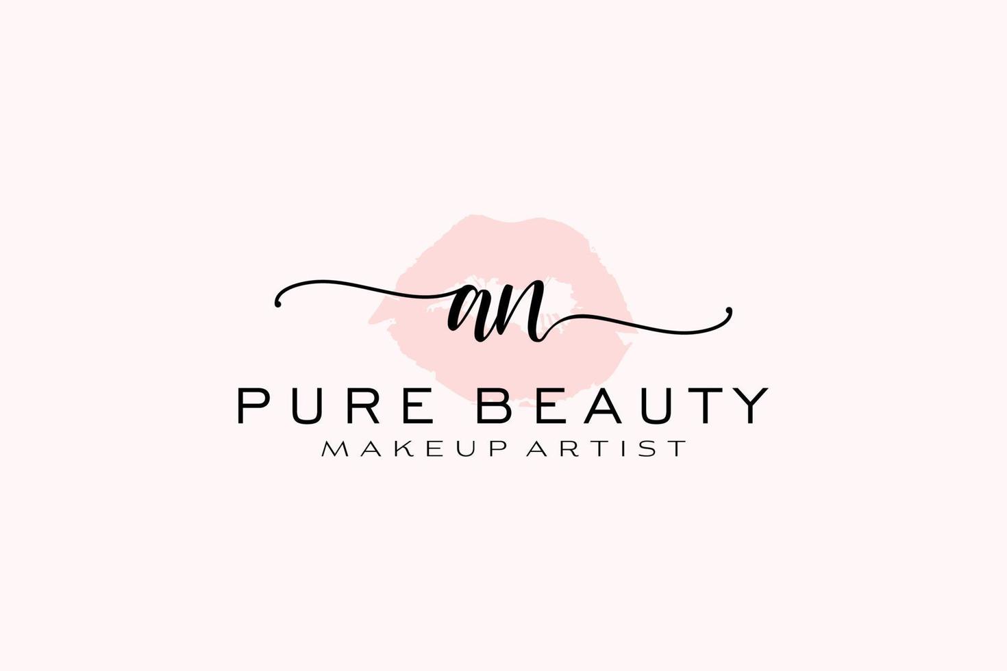 Initial AN Watercolor Lips Premade Logo Design, Logo for Makeup Artist Business Branding, Blush Beauty Boutique Logo Design, Calligraphy Logo with creative template. vector