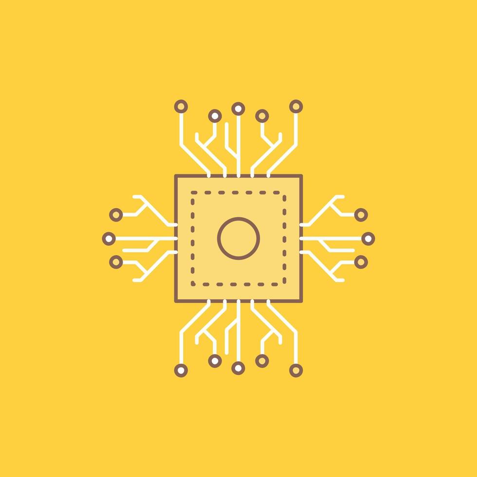 Chip. cpu. microchip. processor. technology Flat Line Filled Icon. Beautiful Logo button over yellow background for UI and UX. website or mobile application vector