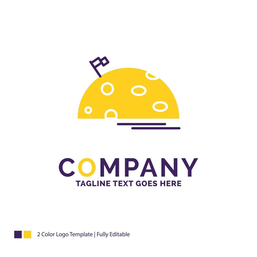 Company Name Logo Design For planet. space. moon. flag. mars. Purple and yellow Brand Name Design with place for Tagline. Creative Logo template for Small and Large Business. vector