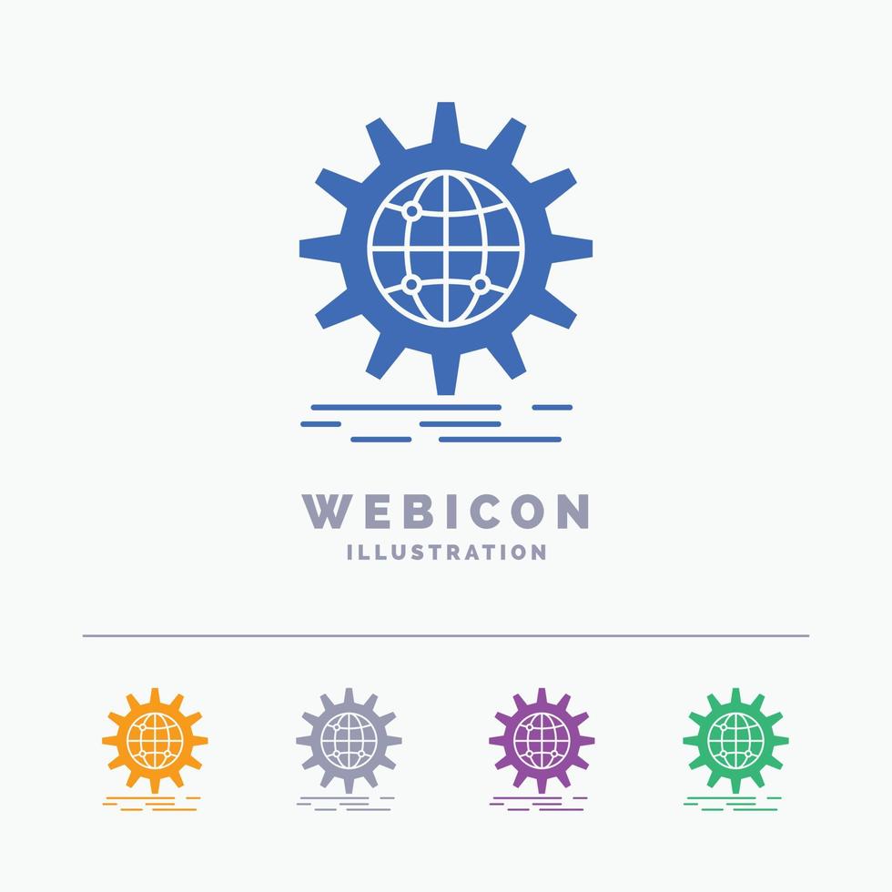 international. business. globe. world wide. gear 5 Color Glyph Web Icon Template isolated on white. Vector illustration